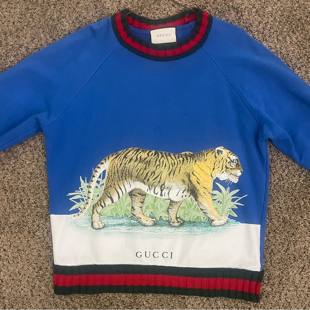 Gucci Royal Blue Tiger Graphic Sweater